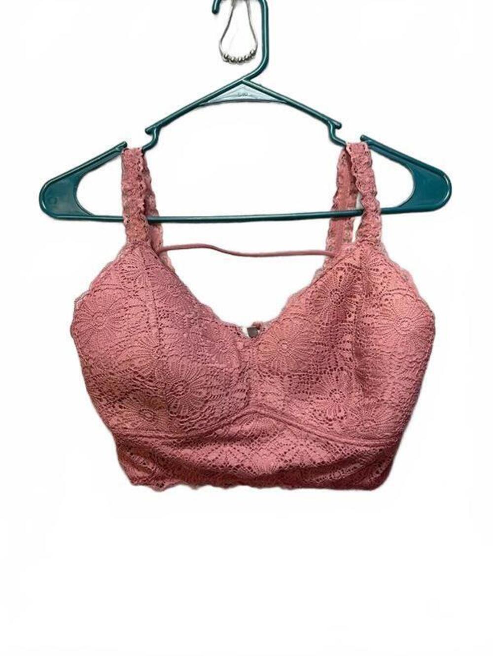BKE Essentials Women's Pink Lace Longline Bralette Mauve Floral Padded Medium
